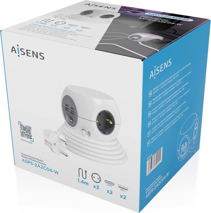 Immagine prodotto Aisens REGLETA ENCHUFES 3 TOMAS 2XUSB-C, 2XUSB-A 1.4M BLANCO (1.40 m, CEE 7/3)