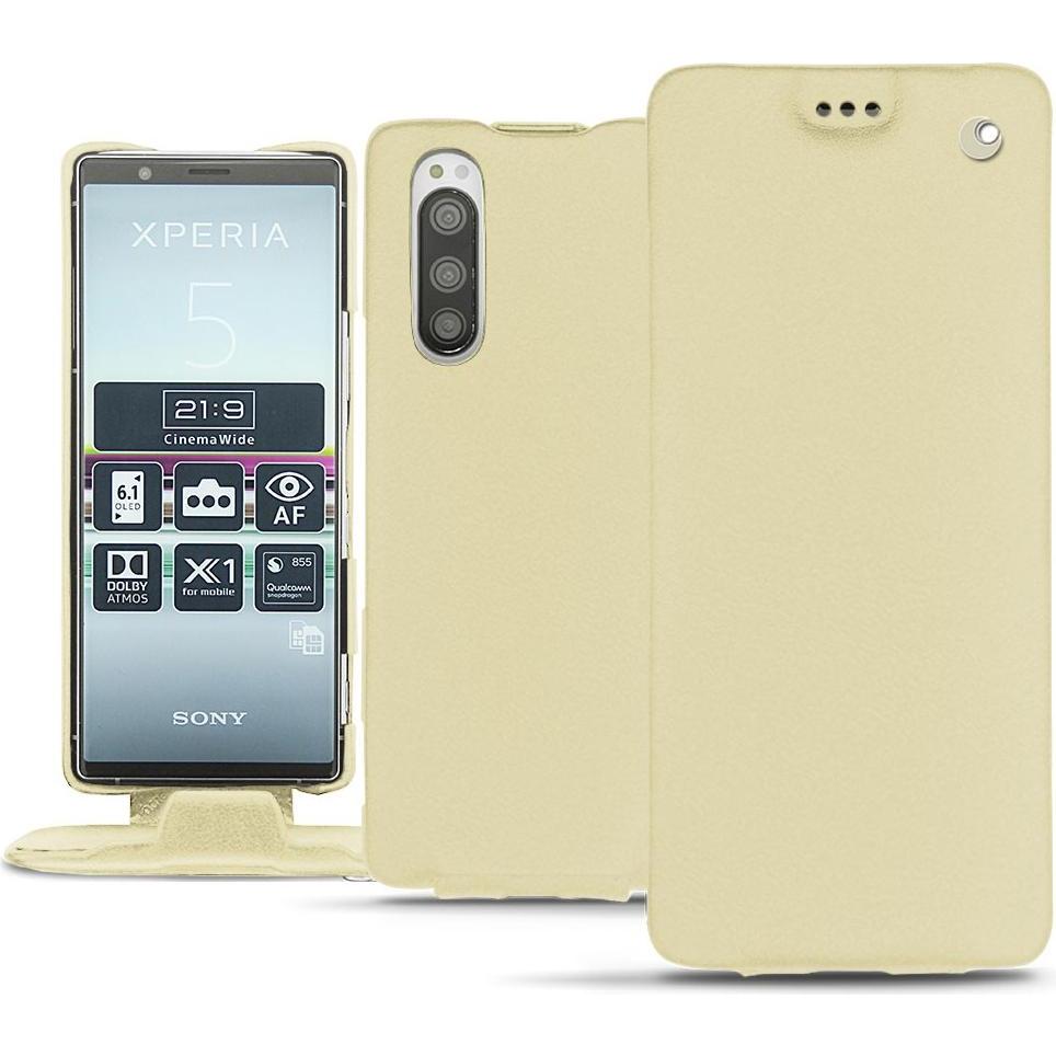Noreve Lederschutzhülle vertikal (Sony Xperia 5), Smartphone Hülle, Beige