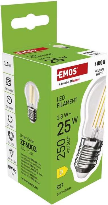 Immagine prodotto Emos Lampada LED Filament Mini Globe / E27 / 1,8 W (25 W) / 250 lm / Bianco neutro (E27, 250 lm, 1 x)