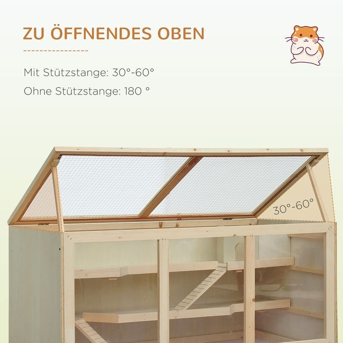 Produktbild Swisshandel24 Hamsterkäfig Nagerkäfig Kleintierstall aus Holz Mäusekäfig mit Treppen Kleintierkäfig Nagervilla Dre