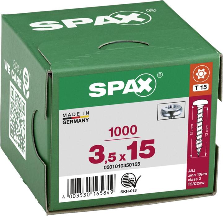 Produktbild Spax Halbrundkopf T-Star Plus T15 Vollgewinde Wirox (1000 Schrauben pro Stück, 3.5 x 15 mm)
