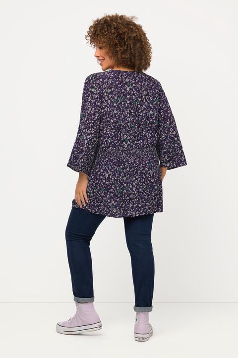 Immagine prodotto Ulla Popken Blusa con inserto a punto smock, scollo a V e maniche a 3/4 (46, 48)