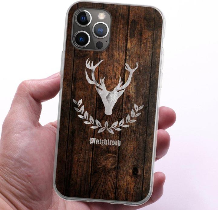 Produktbild DeinDesign Silikon Hülle für Apple iPhone 12 Pro Handyhülle Case Smartphone Schutzhülle Hirsch Holz Holzoptik (Apple iPhone 12 Pro)