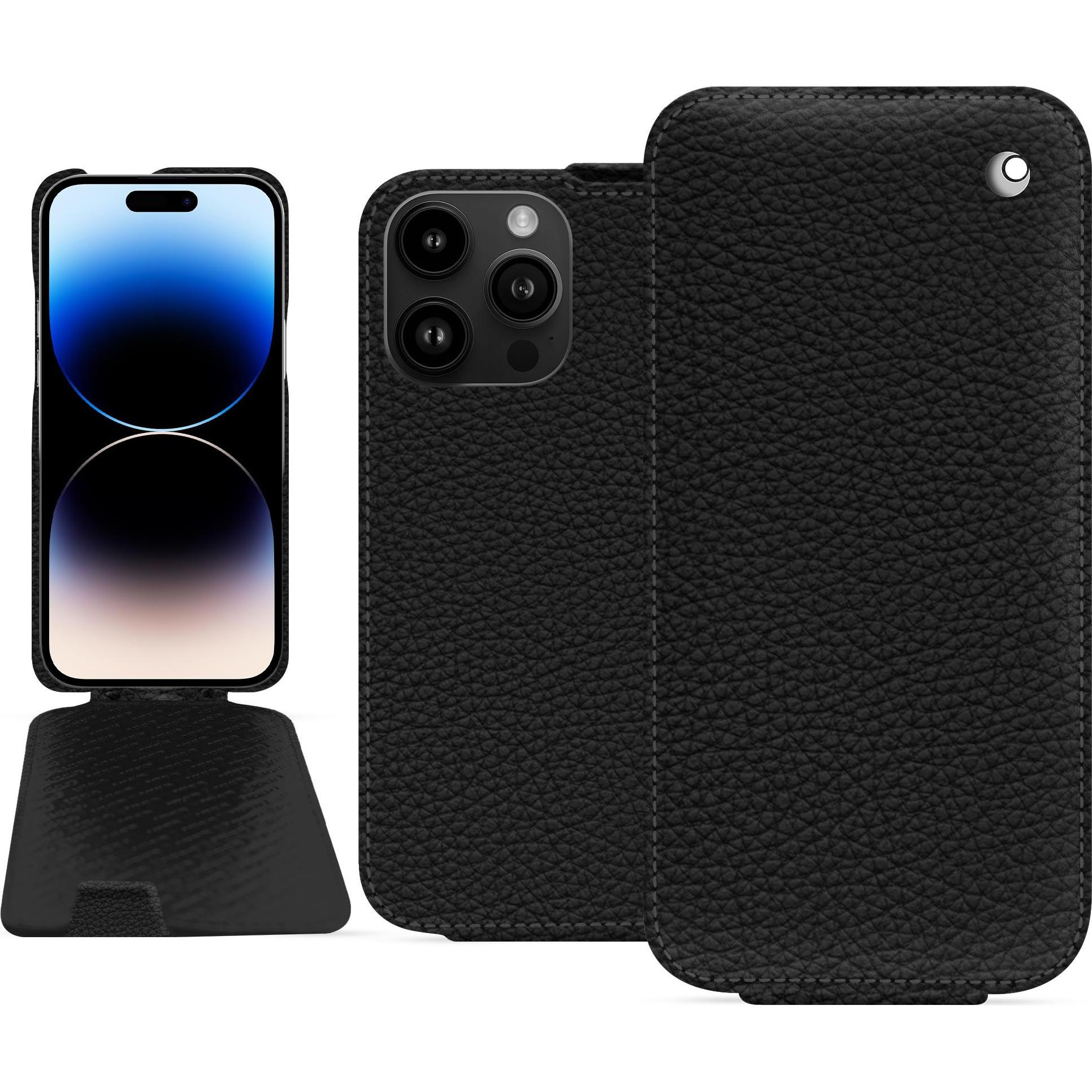Noreve Lederschutzhülle vertikal (Apple iPhone 15 Pro Max), Smartphone Hülle, Schwarz