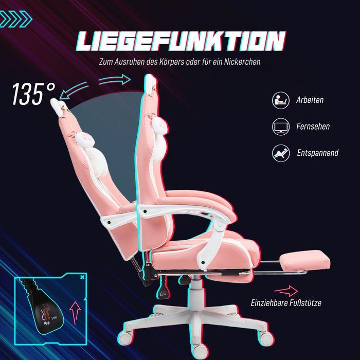 Actual product image Swisshandel24 Gaming Stuhl Ergonomischer Gamer Stuhl mit Lendenwirbelstütze, Fussstütze Rosa