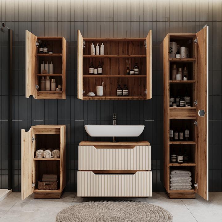 Actual product image Vicco Waschbeckenunterschrank Lotta, Eiche/Kaschmir gestreift, 79.6 x 62.5 cm mit 2 Schubladen (79.60 x 32 x 62.50 cm)