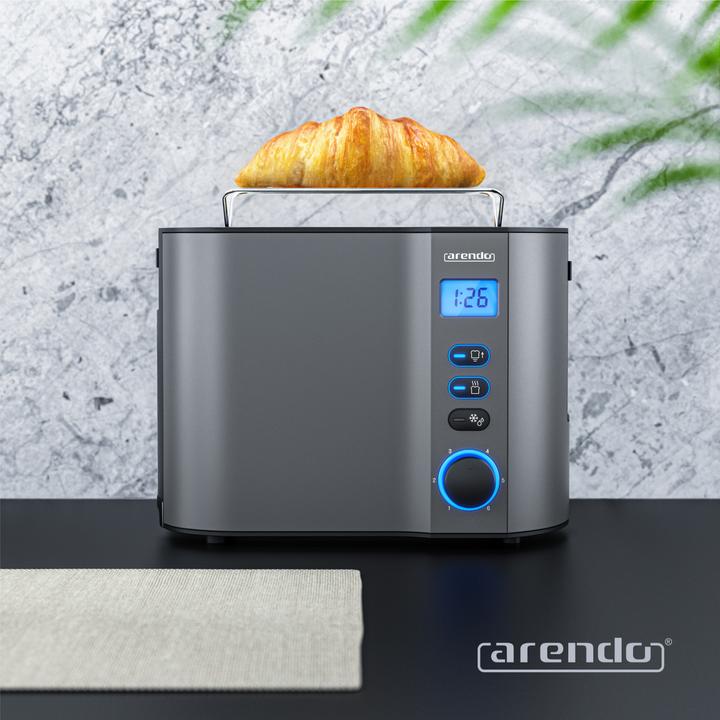 Produktbild Arendo Toaster Edelstahl 2 Scheiben Kurzschlitz, Brötchenaufsatz, Doppelwand, Display mit Restzeitanzeige