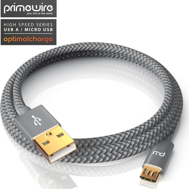 Immagine prodotto Primewire Cavo Micro USB - Cavo di ricarica rapida MicroUSB 2.4A, nylon, spina in metallo, cavo di ricarica (3 m, USB 2.0)