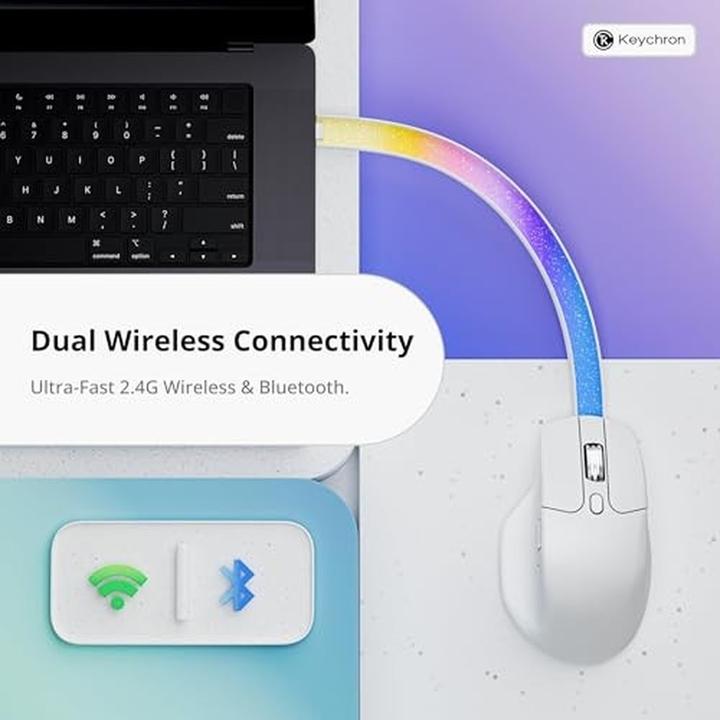 Produktbild Keychron M6 Wireless Mouse 8000 Hz Polling Rate Ultra Silent Micro Switch und Metall-Scrollrad - Weiss (Kabelgebunden, Kabellos)