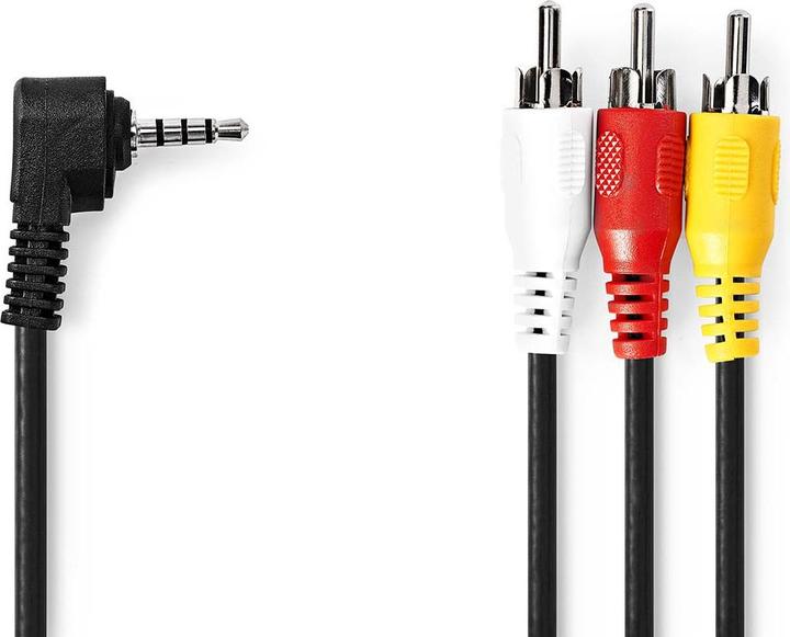 Actual product image Nedis Audio video cable | 3.5 mm plug | 3x cinch plug | Nickel-plated | 2.00 m | Round | PVC | Sch (2 m, 3.5mm jack (AUX))