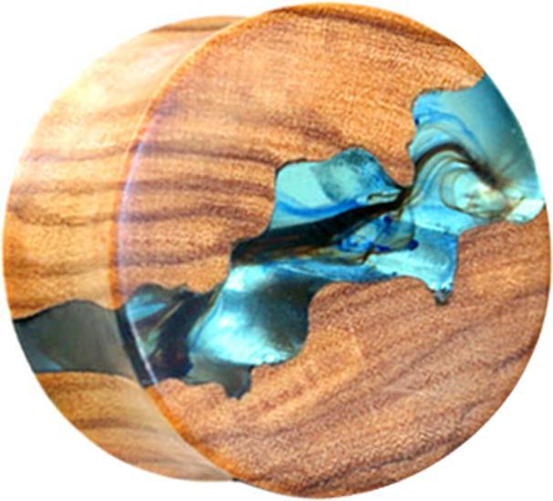Image du produit Star Piercing Flared Plug Epoxy transparent en bois d'olivier (sans laiton, Organique)
