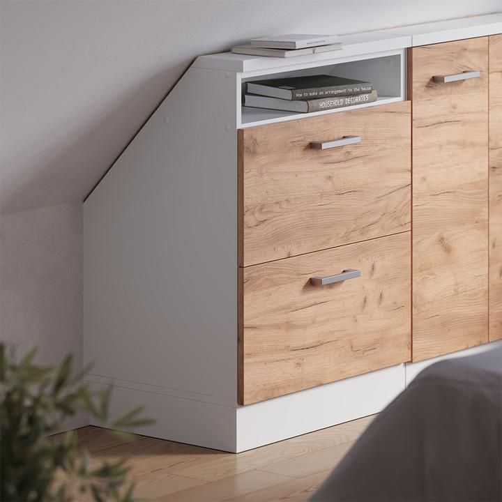 Produktbild Vichy Dachschrägenschrank Rion, Weiss/Goldkraft Eiche, mit 2 Schubladen (46 x 60 x 81.60 cm)