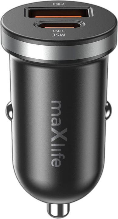 Actual product image Maxlife MXCC-05 PD QC car charger 1x USB-C 1x USB 35W black