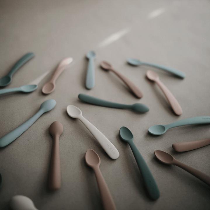 Actual product image Mushie 2 Pack Silicone Spoons Stone Cloudy Mauve