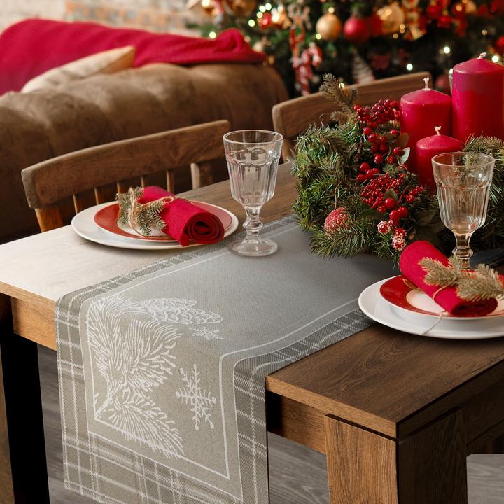 Productafbeelding Eurofirany Wandkleed tafelloper HOLLY met kerstmotief en decoratieve vierkante rand, 45 x 100 cm (50 x 90 cm)