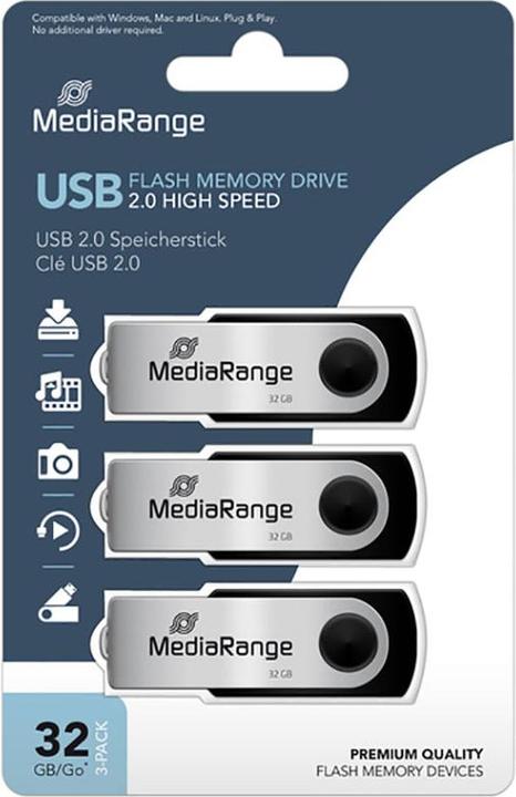 Produktbild MediaRange Clé USB 2.0 de - 32GB - Pack de 3 clés - Noires (32 GB, USB-A)