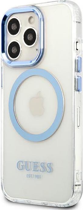Actual product image Guess GUHMP13XHTRMB iPhone 13 Pro Max 6.7" niebieski/blue hard case Metal Outline Magsafe (Apple iPhone 13 Pro Max)