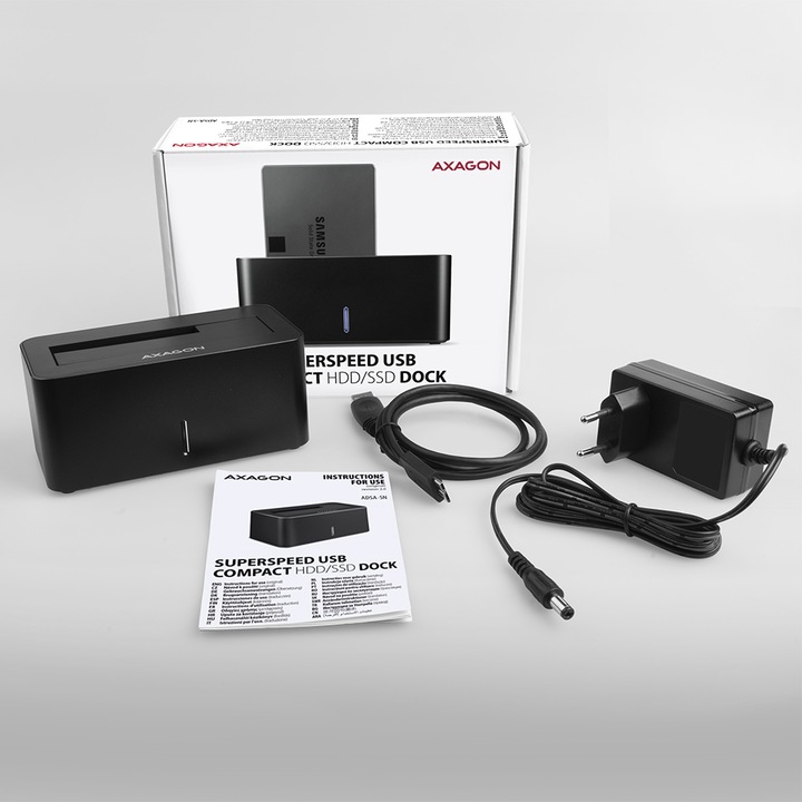 Produktbild Axagon ADSA-SN Speicherlaufwerk-Docking-Station USB 3.2 Gen 1 (3.1 Gen 1) Type-A Schwarz (3.5")