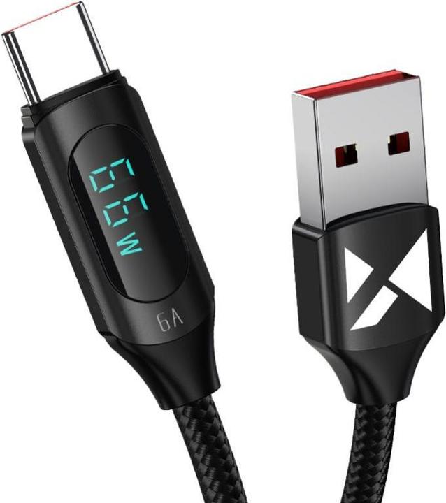 Wozinsky WUACC2 USB A - USB C kabel met display 66W 6A 2m - Zwart (2 m, USB 3.2 Gen 1, 66 W)