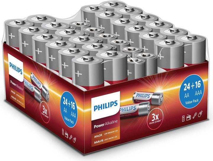 Philips Power Alkaline Pack (40 Stk., AA / LR6 / LR06 / Mignon / R6 / R14505, AAA / LR03 / Micro / R03 / AM4 / MN2400 / KR03, 2600 mAh)