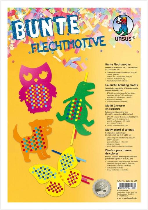 Produktbild Ursus Bastelpapier Flechtpapier A4, 27 Stück, Mehrfarbig (300 g/m², 27x)