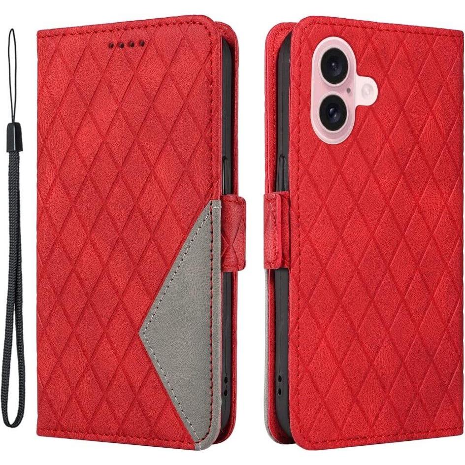 Cover-Discount iPhone 16 - Etui Hülle Rhombus (Apple iPhone 16), Smartphone Hülle, Rot
