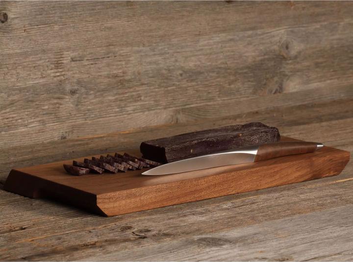 Produktbild Sknife Trockenfleischmesser mit Brett Walnuss mit Baumkante (13 cm)