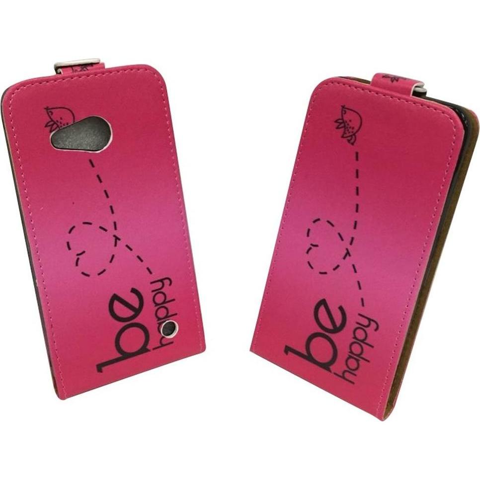 Thumbnail - König Design Microsoft Lumia 640 Handy Tasche Flip Case Schutz Hülle Wallet Be Happy Pink Neu (Microsoft Lumia 640), Sma...