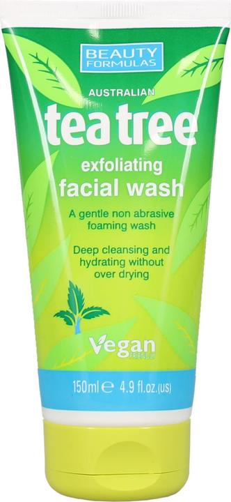 Beauty Formulas Tea Tree Exfoliating Facial Wash Nettoyant exfoliant pour le visage 150Ml (Lingettes nettoyantes pour le visage, 150 ml)