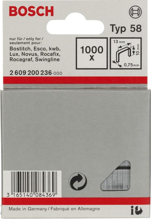 Actual product image Bosch Professional Zubehör Fine wire staple type 58, 13 x 0.75 x 10 mm, 1000-pack
