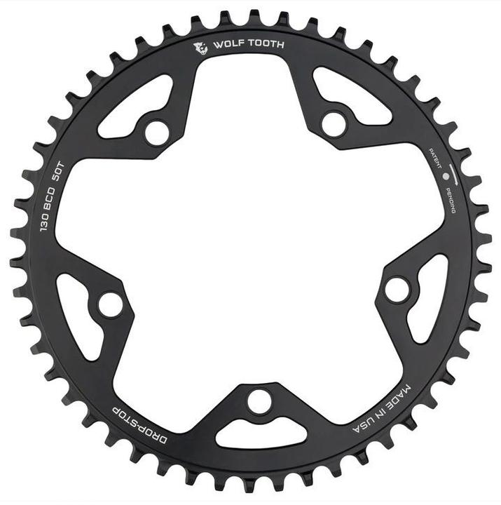 Wolf Tooth Gravel/CX/Road chainring, 130 BCD, 5-hole, 46 t., black (130)