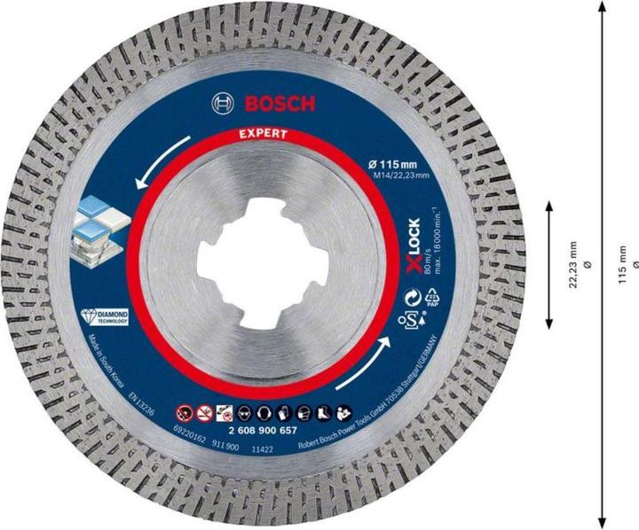 Productafbeelding Bosch Professional Zubehör Expert HardCeramic X-LOCK diamantdoorslijpschijven, 115 x 22,23 x 1,4 x 10 mm