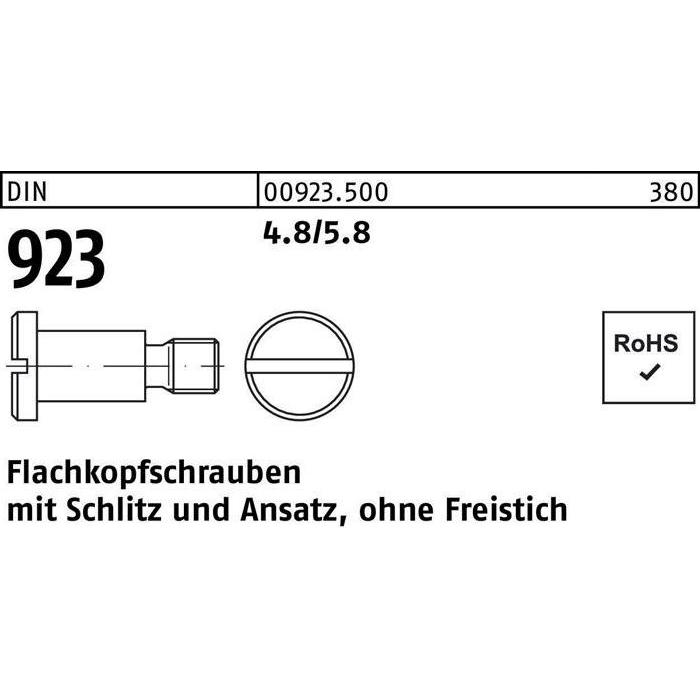 Schrauben, Flachkopfschraube DIN 923 m.Schlitz/Ansatz M 3 x 4 x 4,5 4.8/5.8 (100 Schrauben pro Stück)