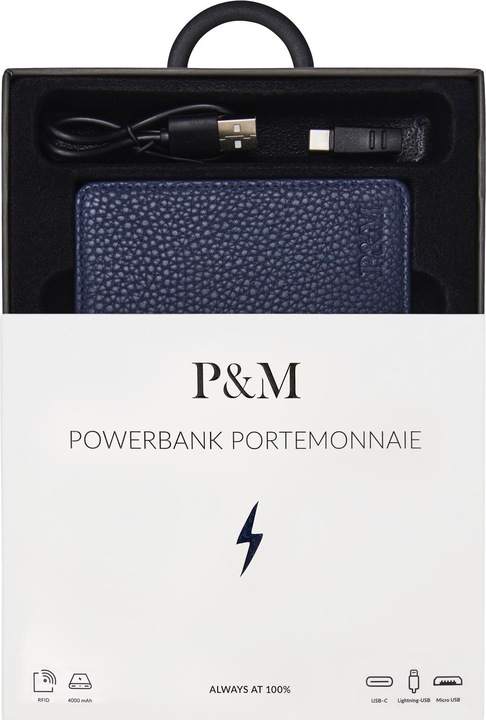 Produktbild P&M Portemonnaie mit Powerbank, Königsblau 4000 mAh (4000 mAh, 0 W, 14.80 Wh)