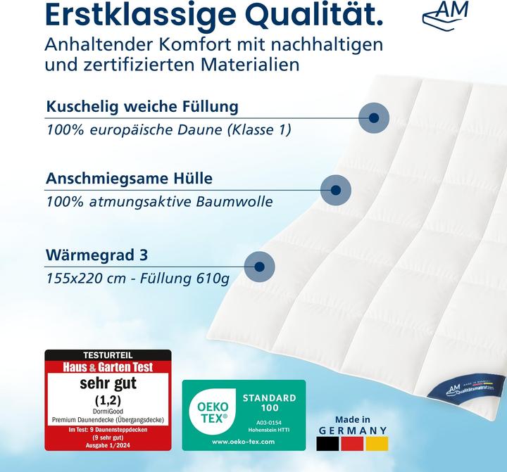 Actual product image DormiGood Premium Daunendecke, 100% Daunen (610 g, 155 x 220 cm)