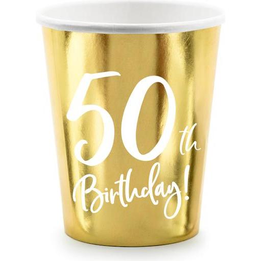 Partydeco, Einweggeschirr, Becher 50 Jahre in Gold (6 x)