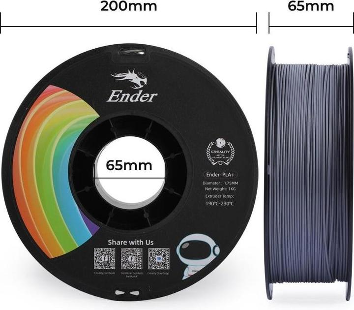 Actual product image Creality Filament PLA+ Grey, 1.75 mm, 1 kg (PLA, 1.75 mm, 1000 g, Grey)