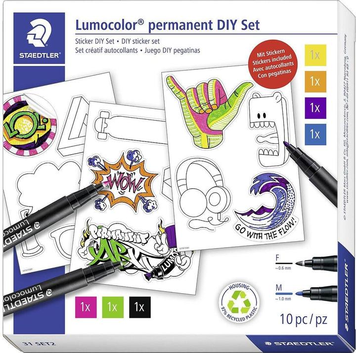 Produktbild Staedtler Lumocolor Trendset ART KIY SET mit Stickern Inhalt: 4x Lumocolor Permanent-Marker 317M (Schwarz, 1 x)
