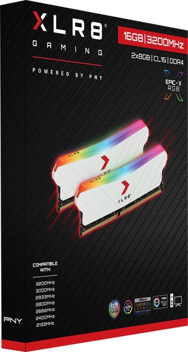 Actual product image PNY XLR8 Gaming EPIC-X RGB, 16 GB, 2 x 8 GB, DDR4, 3200 MHz, 288-pin DIMM, White (2 x 8GB, 3200 MHz, DDR4-RAM, DIMM)