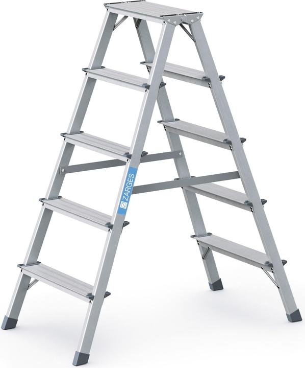 Actual product image Zarges Step ladder 2 x 5 steps Aluminium anodised Total height 1170 mm (Stepladder, 117 cm)
