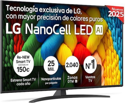 Produktbild LG 55NANO81A6A sw NanoCell LED-TV UHD,Multituner,Smart,PVR,a7,HDR (55", NANO81, LED, 4K, 2025)