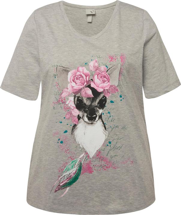 Immagine prodotto Ulla Popken T-shirt classica con caprioletto, fiori, scollo a V e mezze maniche (46, 48)