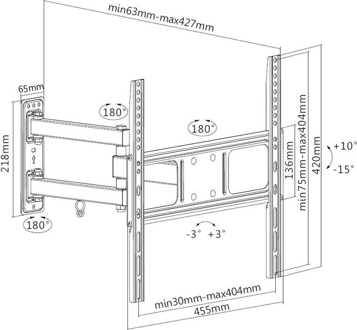 Actual product image equip Wall mount TV 32"-55" black swivel (Wall, 55", 35 kg)