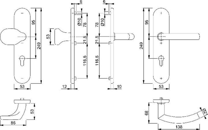Actual product image Magni Hoppe SiWeGrtE86G/3332ZA/3310/ 1430Z,F69,8/72 PZ,37-42 (Door handle, Door set)