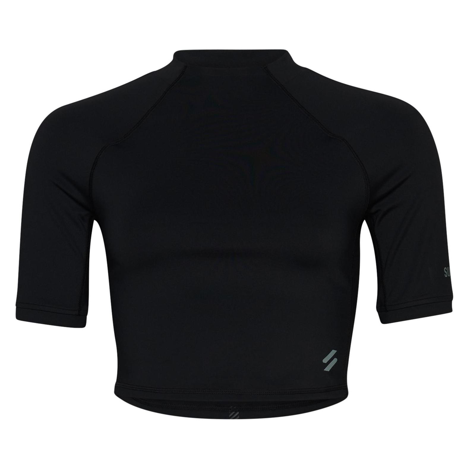 Superdry, Damen, Shirts, Eng Anliegendes Run Kurztop Mit 3/4-Ärmeln, Schwarz, (10XL)