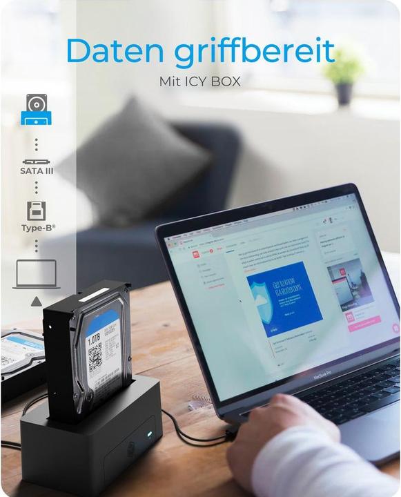 Produktbild Icy Box ICY BOX DockingStation für 1x HDD/SSD,IB-1121-U3 (USB-C, 3 Ports)