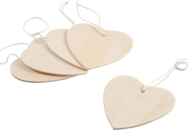 Actual product image Natura Punto 5 wooden heart pendants with string for hanging