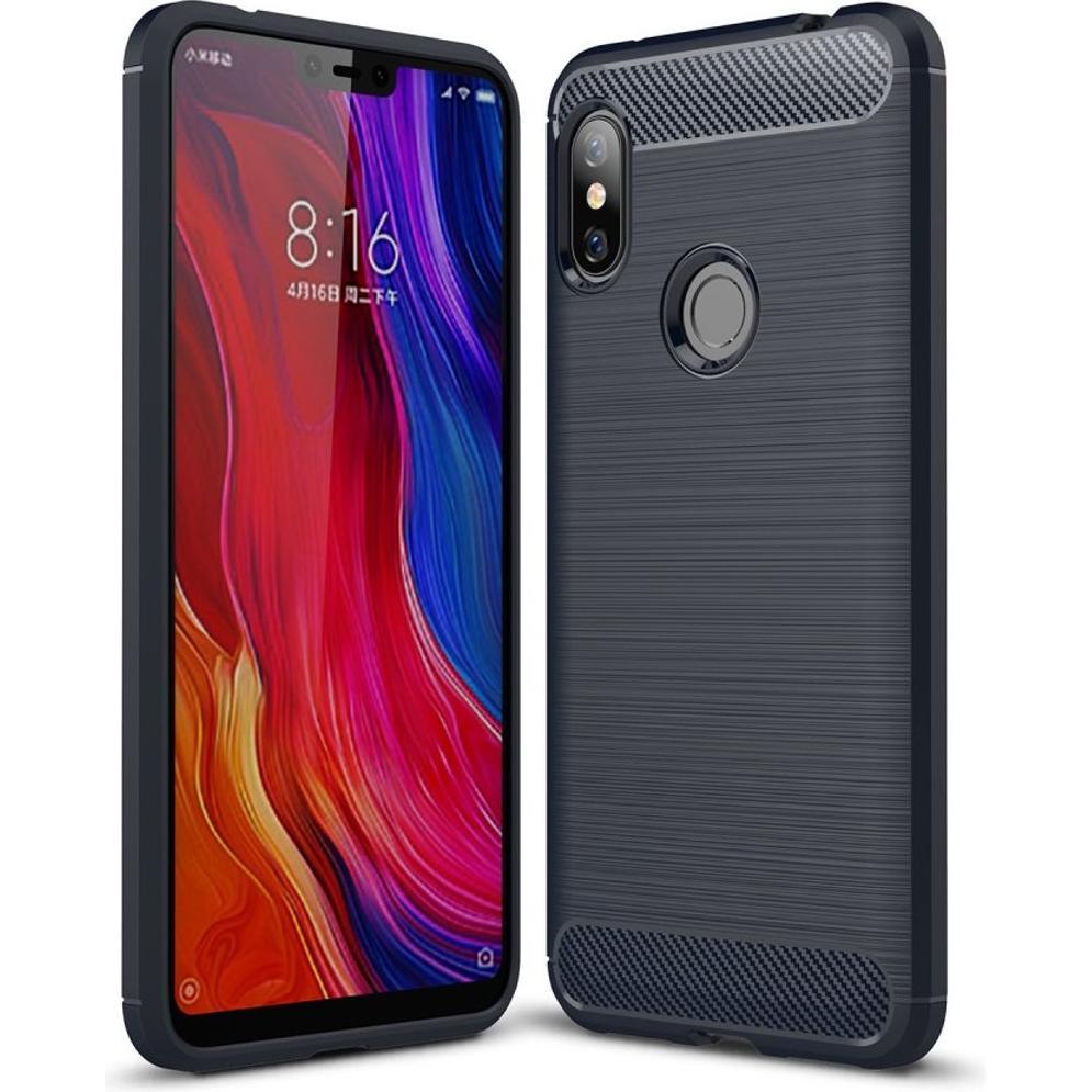 König Design Hülle Handy Schutz für Xiaomi Redmi Note 6 Case Cover Bumper Carbon Optik Blau (Xiaomi Redmi Note 6 Pro), S...