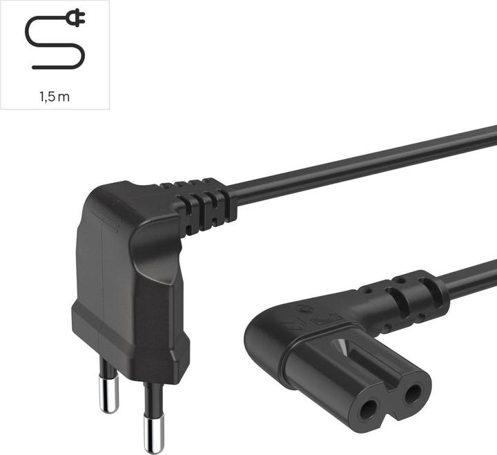 Actual product image Hama Power cable, angled at both ends, Euro plug, double groove/C7, 1.5 m, black (1.50 m)