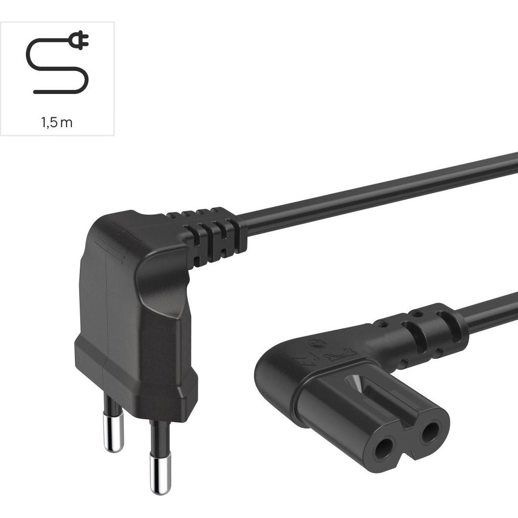 Thumbnail - Hama Netzkabel, beidseitig gewinkelt, Euro-Stecker, Doppelnut/C7, 1,5 m, Schwarz (1.50 m), Stromkabel